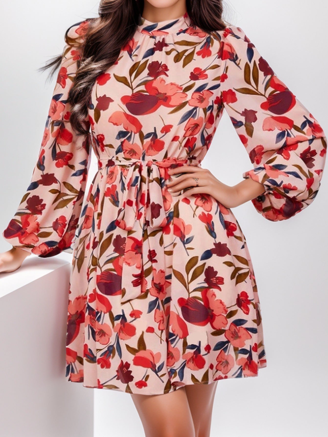 Floral Print Long Sleeve Dress - PratSN