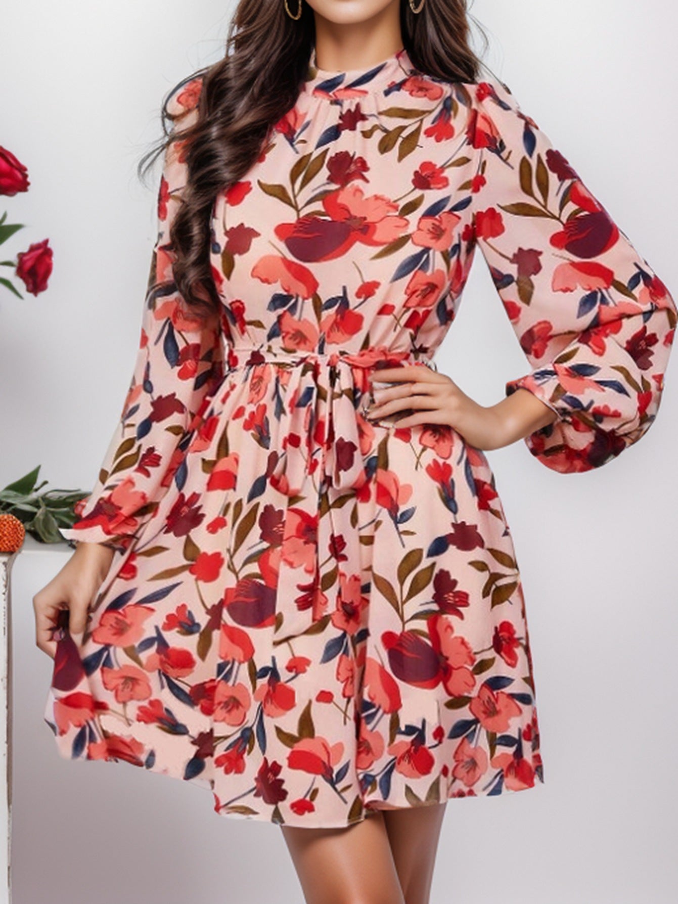 Floral Print Long Sleeve Dress - PratSN