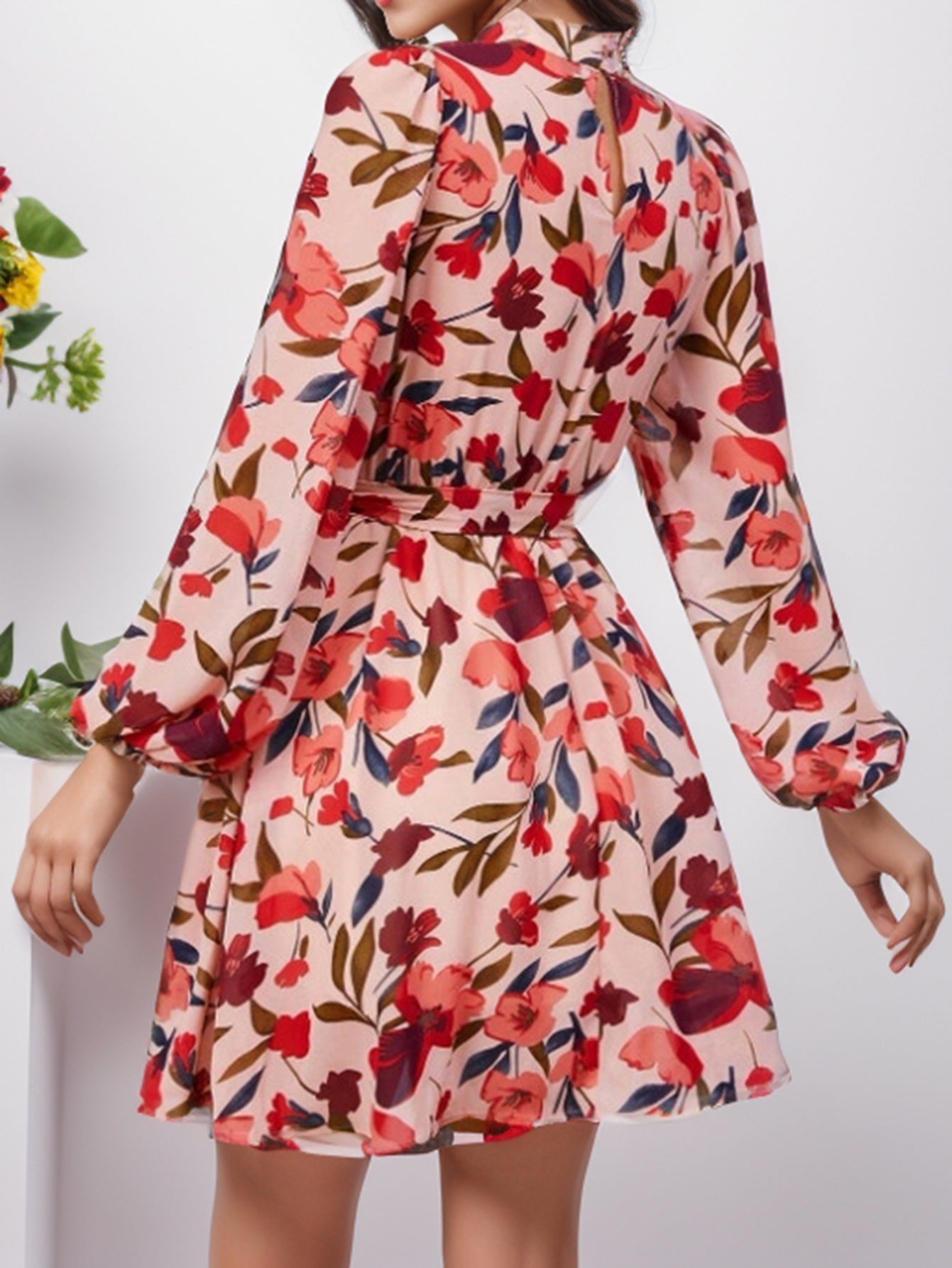 Floral Print Long Sleeve Dress - PratSN