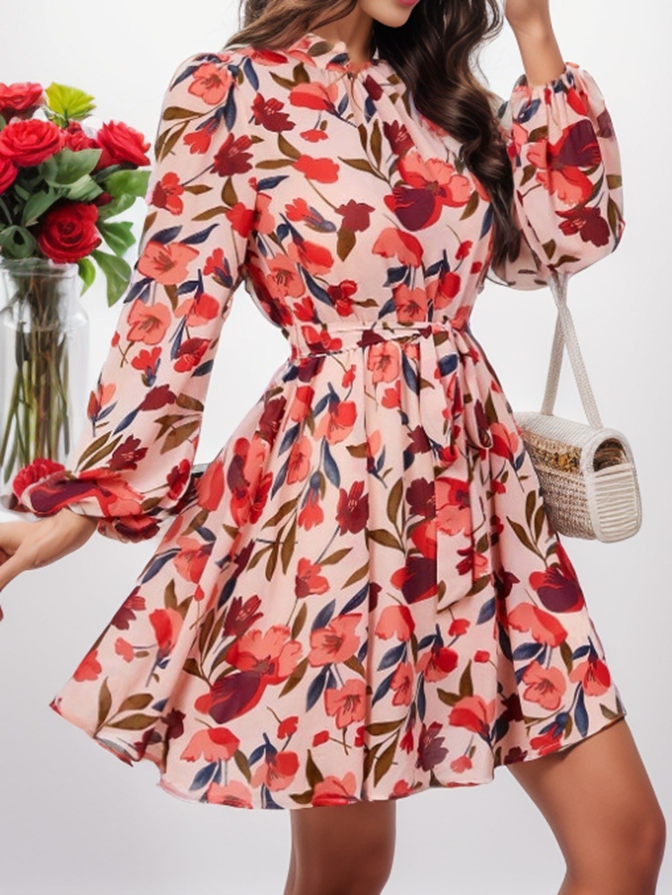 Floral Print Long Sleeve Dress - PratSN