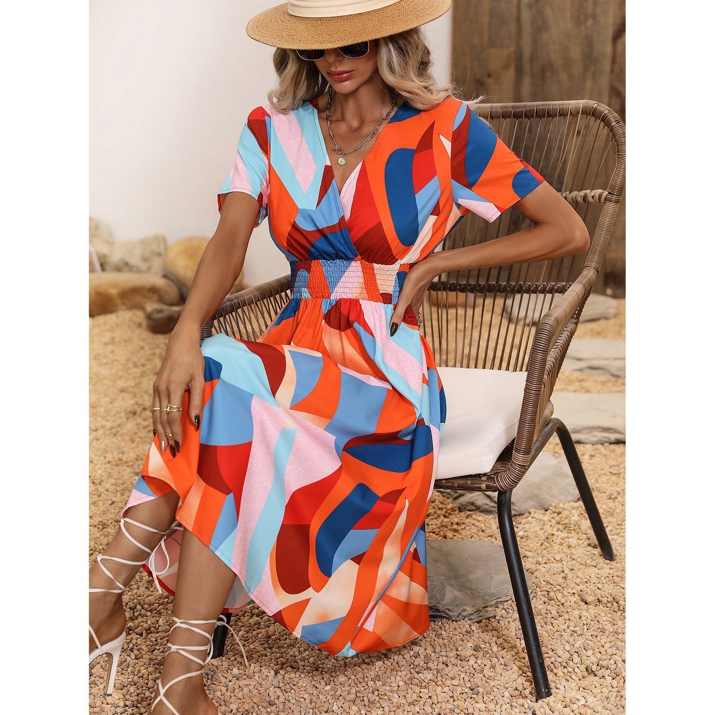Floral Print Short Sleeve Dress - PratSN