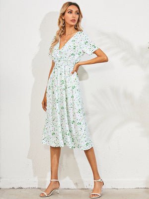 Floral Print Short Sleeve Dress - PratSN