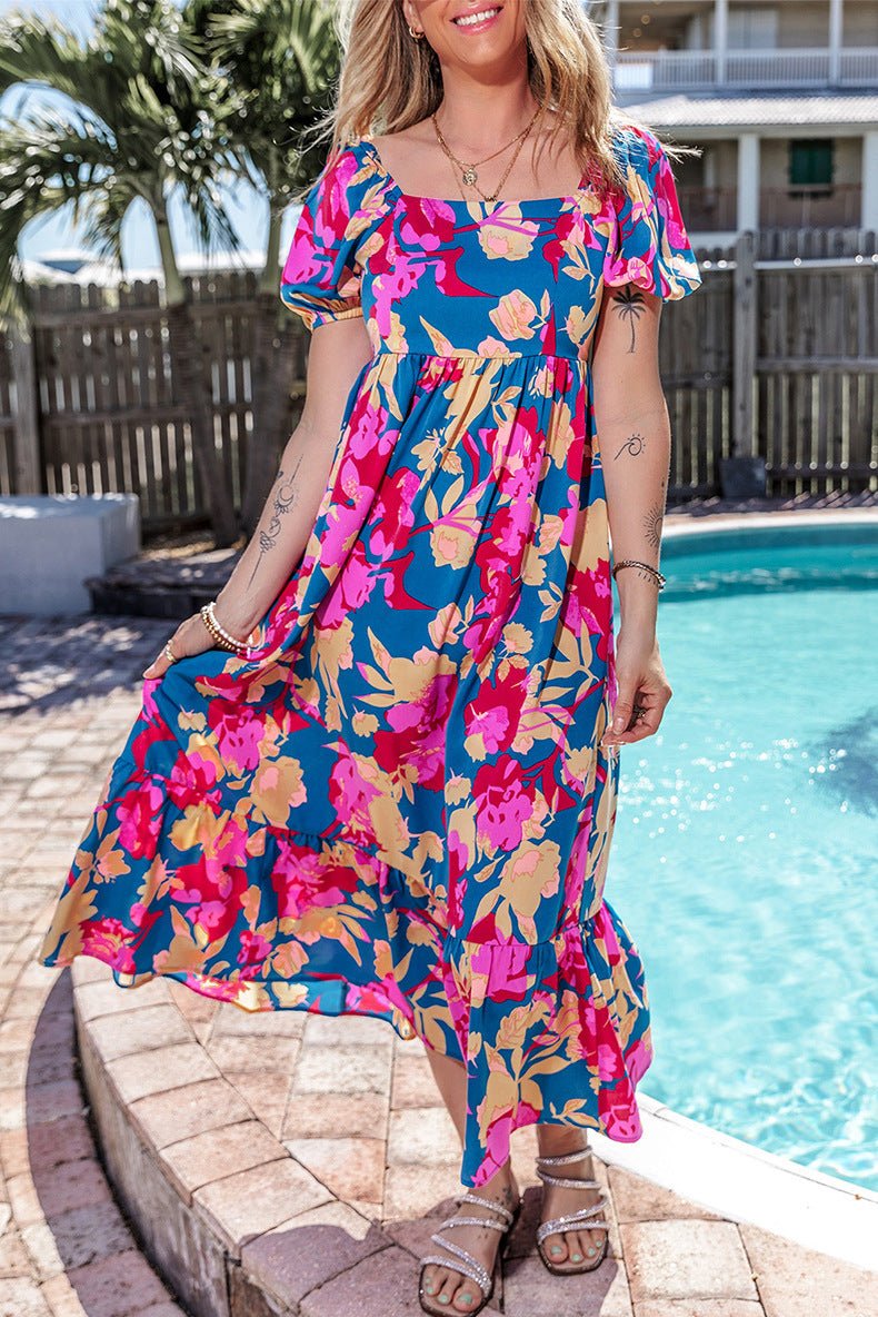 Floral Print Short Sleeve Dress Women - PratSN