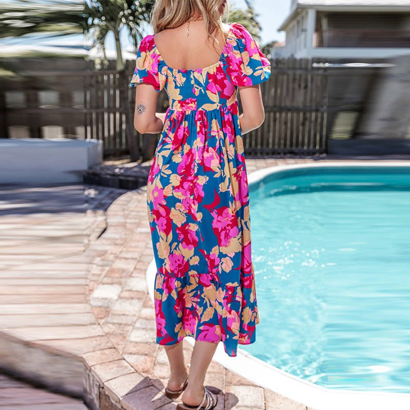 Floral Print Short Sleeve Dress Women - PratSN