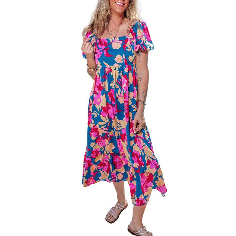 Floral Print Short Sleeve Dress Women - PratSN