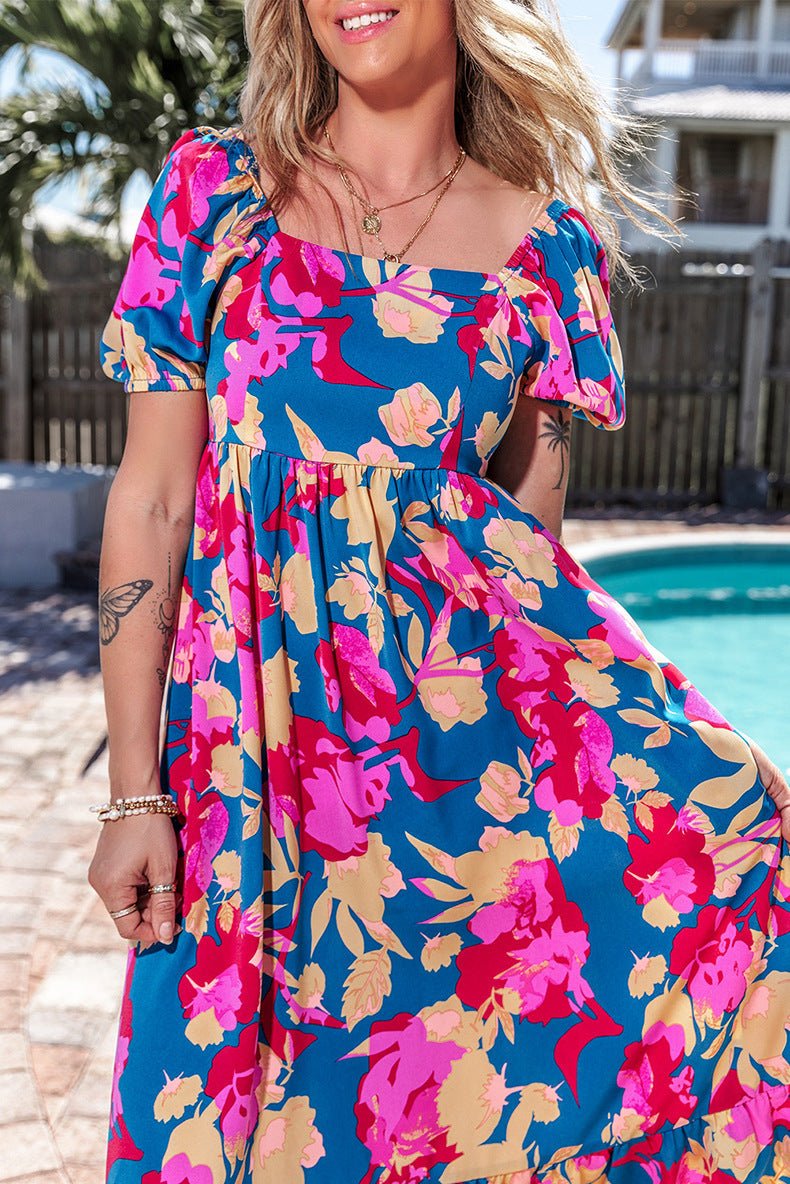 Floral Print Short Sleeve Dress Women - PratSN