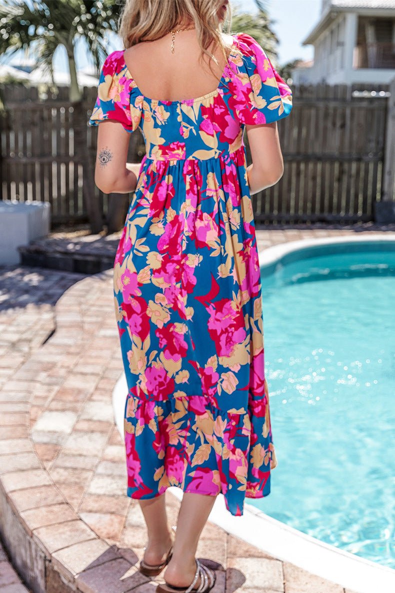 Floral Print Short Sleeve Dress Women - PratSN