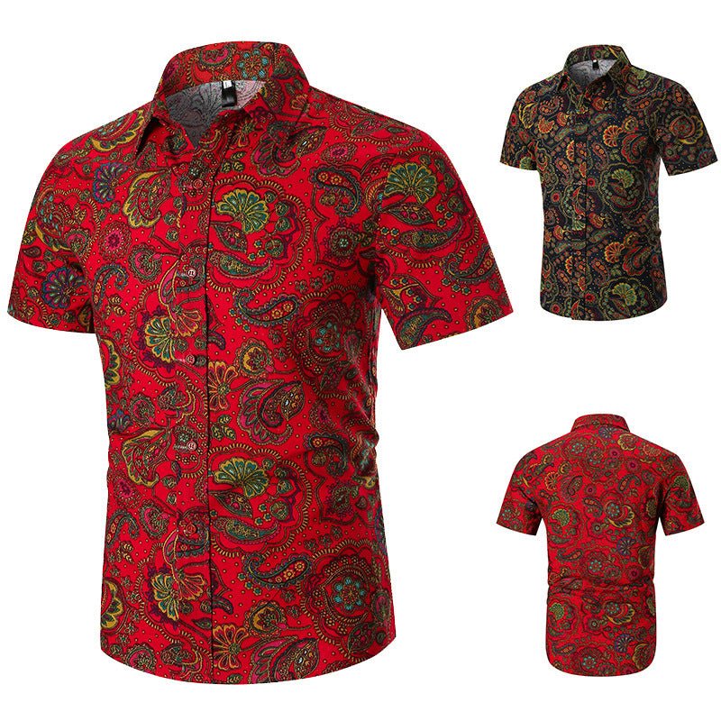Floral print short - sleeved lapel shirt - PratSN