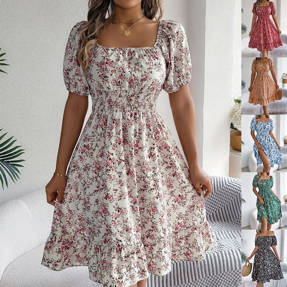 Floral Print Square Collar Dress Summer Fashion Ruffles Dresses Women's Clothing - PratSN