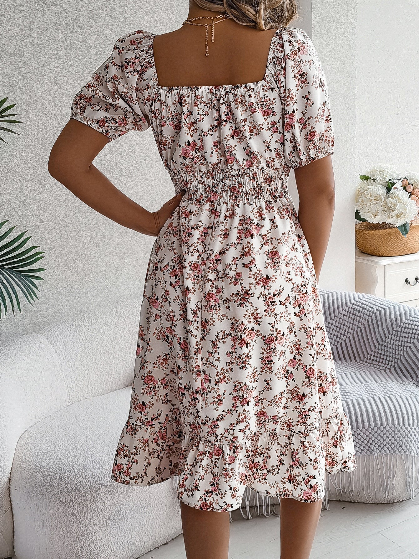 Floral Print Square Collar Dress Summer Fashion Ruffles Dresses Women's Clothing - PratSN
