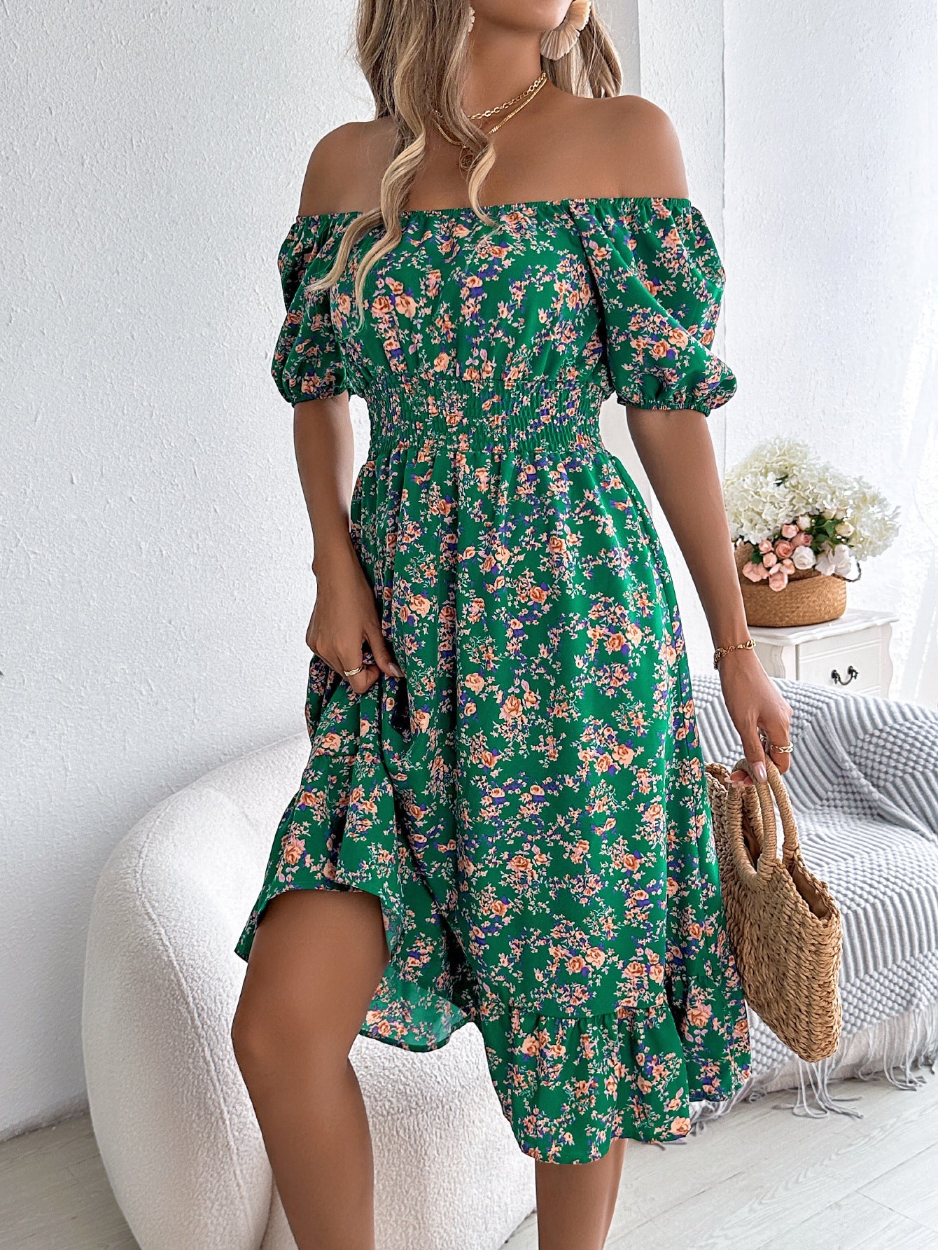 Floral Print Square Collar Dress Summer Fashion Ruffles Dresses Women's Clothing - PratSN