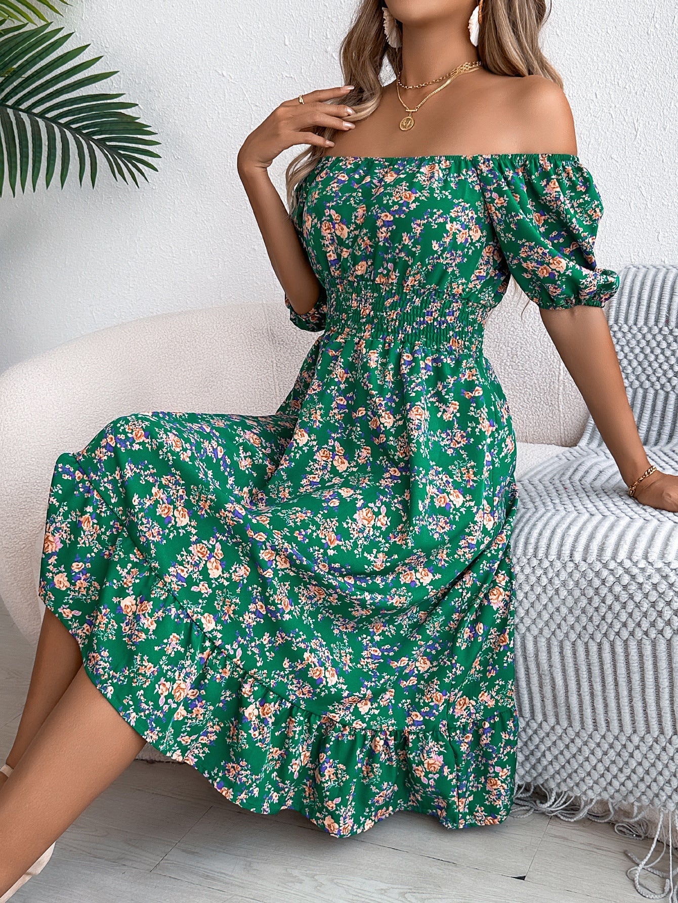 Floral Print Square Collar Dress Summer Fashion Ruffles Dresses Women's Clothing - PratSN