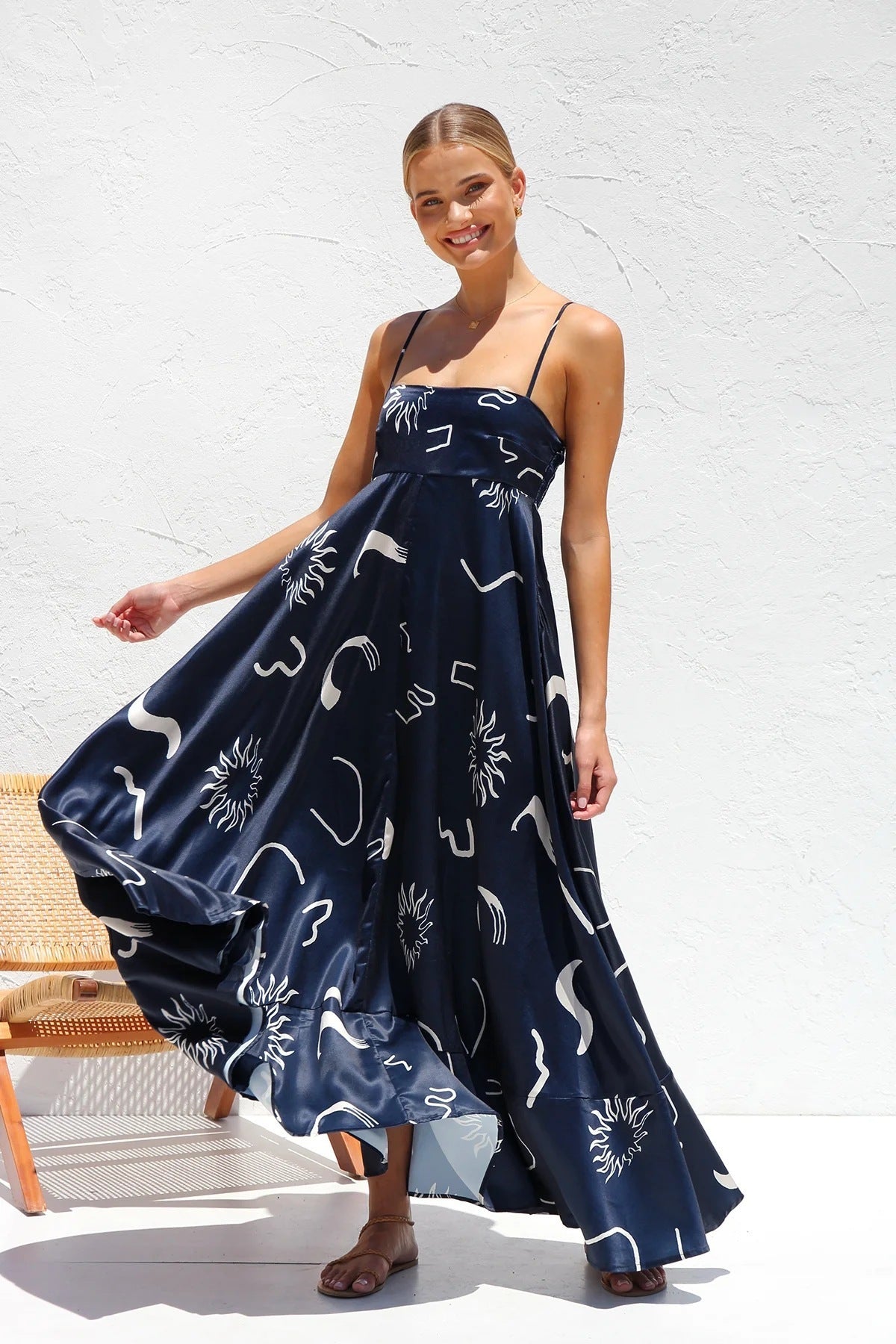 Floral Print Suspender Dress Summer Slim Fit Long Dresses For Womens Clothing - PratSN