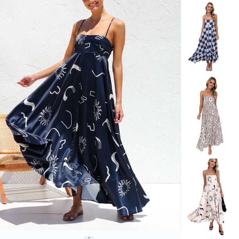 Floral Print Suspender Dress Summer Slim Fit Long Dresses For Womens Clothing - PratSN