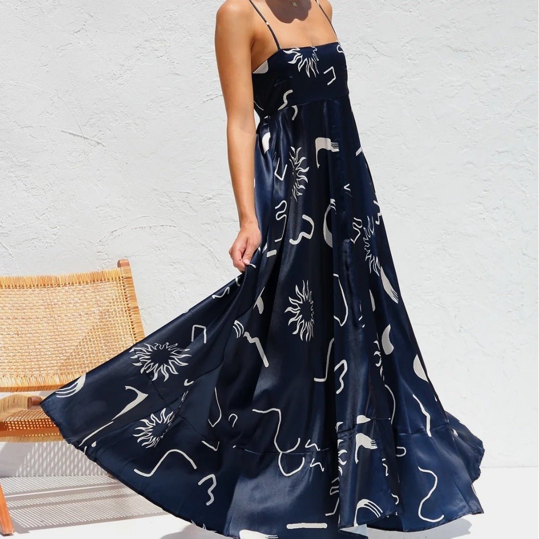 Floral Print Suspender Dress Summer Slim Fit Long Dresses For Womens Clothing - PratSN