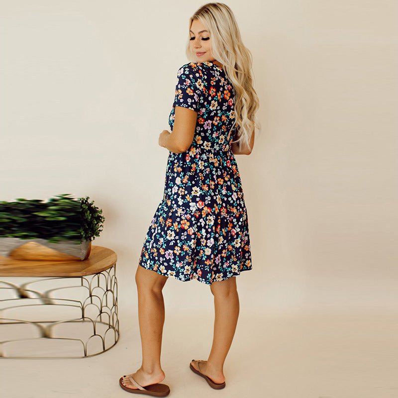 Floral Short Sleeve Dress Women - PratSN