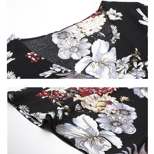 Floral Summer Beach Dress With V Neck Elastic Waist Dresses For Women - PratSN