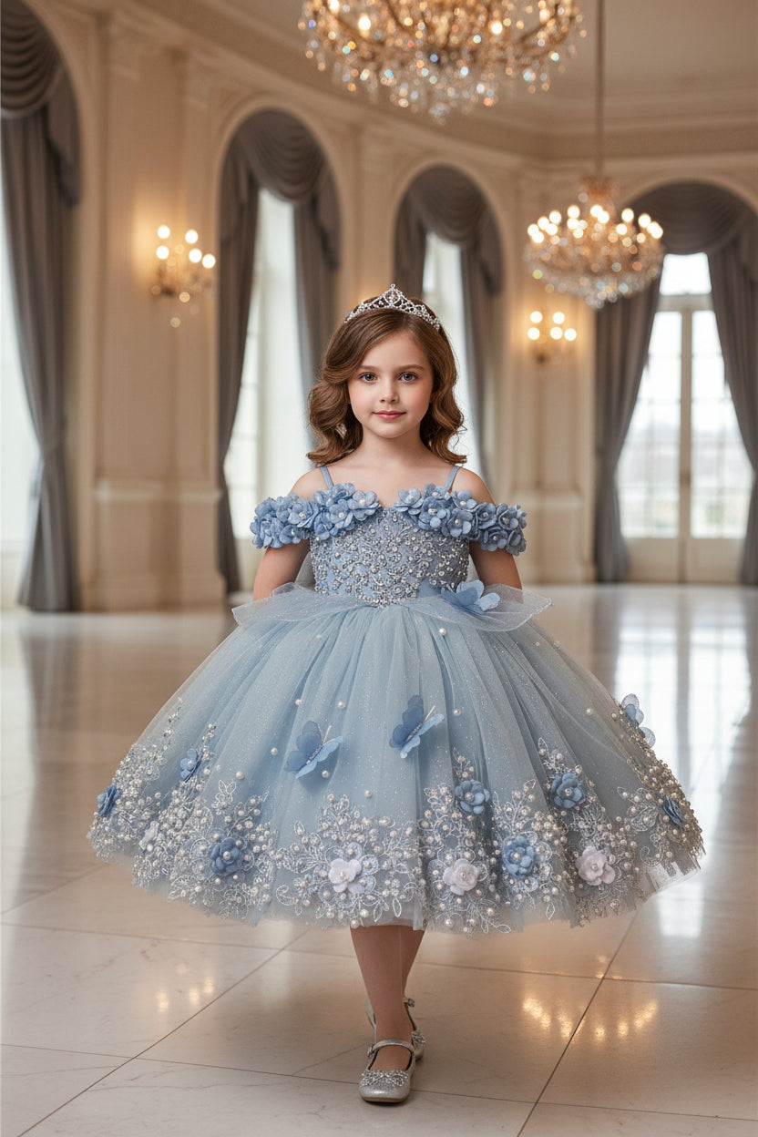 Flower Girl Dresses Luxury Princess Applique For Wedding Tulle Pearls Ball Pageant Kids Birthday Gift Party First Communion Gown - PratSN