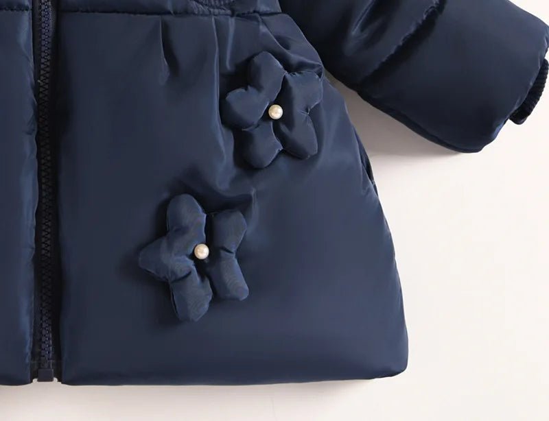 Flowers Autumn Winter Girls Jacket Fur Collar Keep Warm Little Princess Coat Hooded Zipper Baby Outerwear 1 - 5 Years Kids Clothes - PratSN