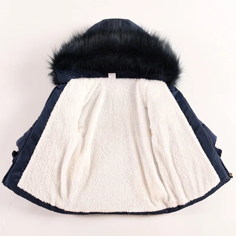 Flowers Autumn Winter Girls Jacket Fur Collar Keep Warm Little Princess Coat Hooded Zipper Baby Outerwear 1 - 5 Years Kids Clothes - PratSN