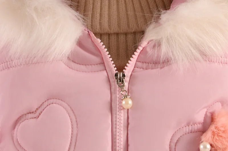 Flowers Autumn Winter Girls Jacket Fur Collar Keep Warm Little Princess Coat Hooded Zipper Baby Outerwear 1 - 5 Years Kids Clothes - PratSN
