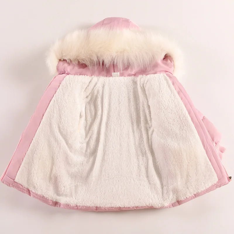 Flowers Autumn Winter Girls Jacket Fur Collar Keep Warm Little Princess Coat Hooded Zipper Baby Outerwear 1 - 5 Years Kids Clothes - PratSN