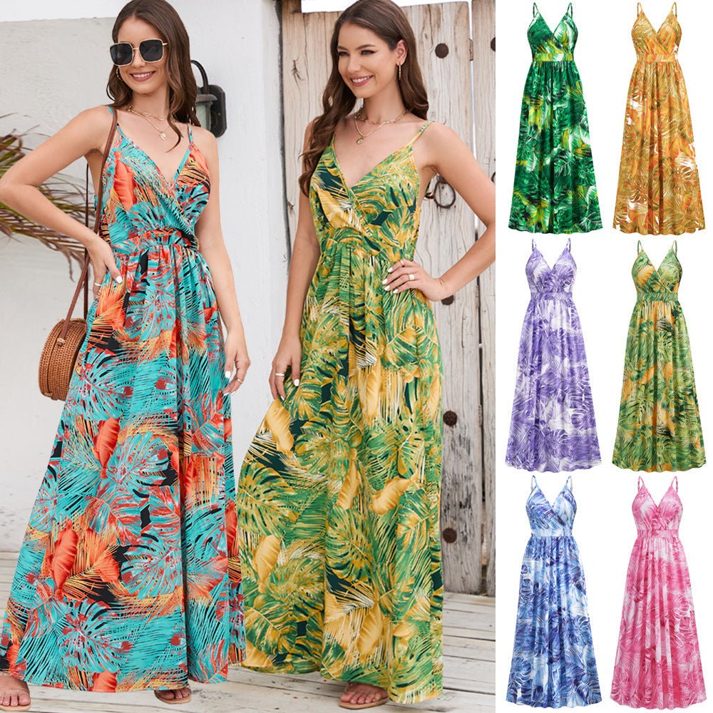 Flowers Long Dress Summer Swing Holiday Beach Dress - PratSN