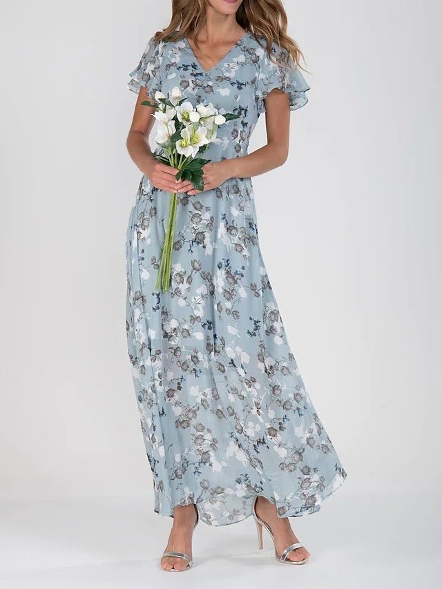Flowers Print Short Sleeve Dress Summer Fashion Ruffle Beach Dresses Women's Clothing - PratSN