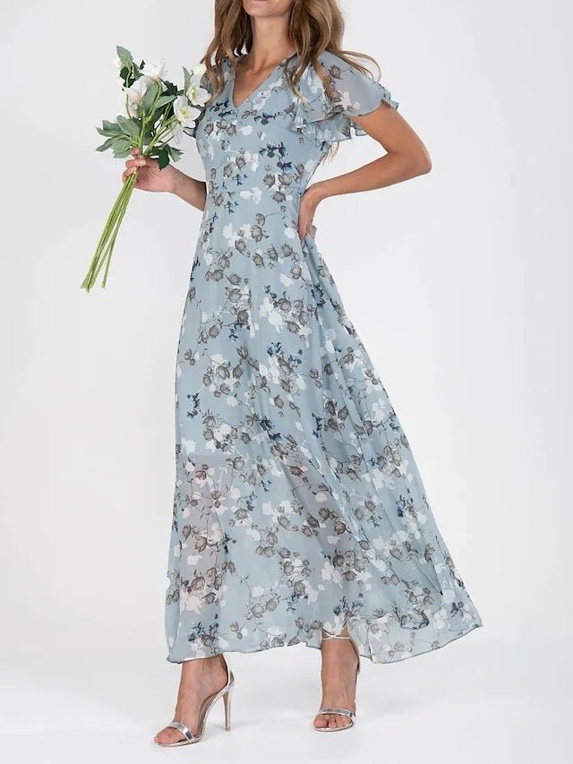 Flowers Print Short Sleeve Dress Summer Fashion Ruffle Beach Dresses Women's Clothing - PratSN