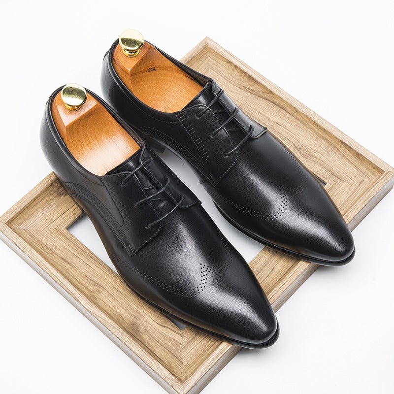 Formal Shoes Summer Pointed Brown Brooch Carved Male Wedding Shoes Lace - up Derby Shoes - PratSN