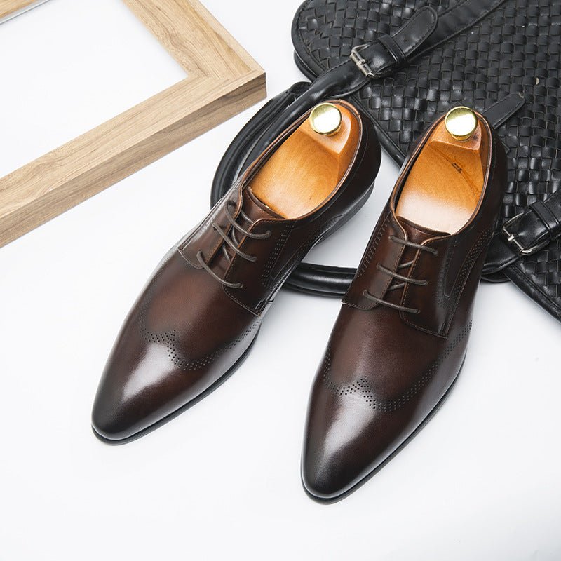 Formal Shoes Summer Pointed Brown Brooch Carved Male Wedding Shoes Lace - up Derby Shoes - PratSN