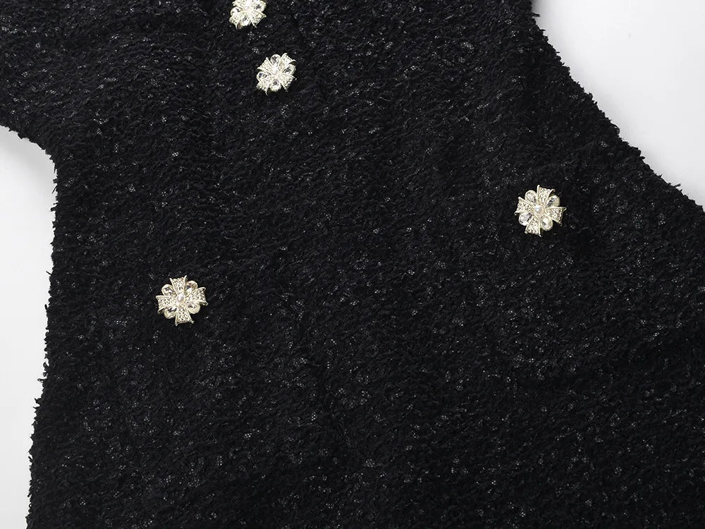 French Style Luxury Rhinestone O - neck 2025 Lady Short Sleeve Wear Women Slim Fitted Knit Mini Dress - PratSN