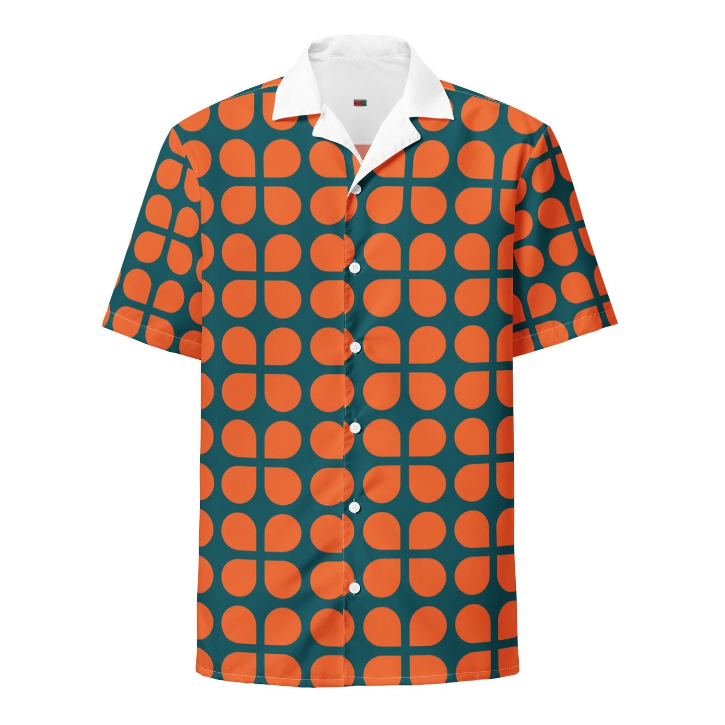 Geometric Pattern Unisex Button Shirt in Orange and Sherpa Blue - PratSN