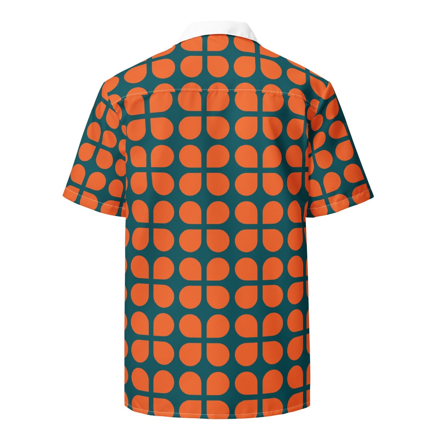 Geometric Pattern Unisex Button Shirt in Orange and Sherpa Blue - PratSN