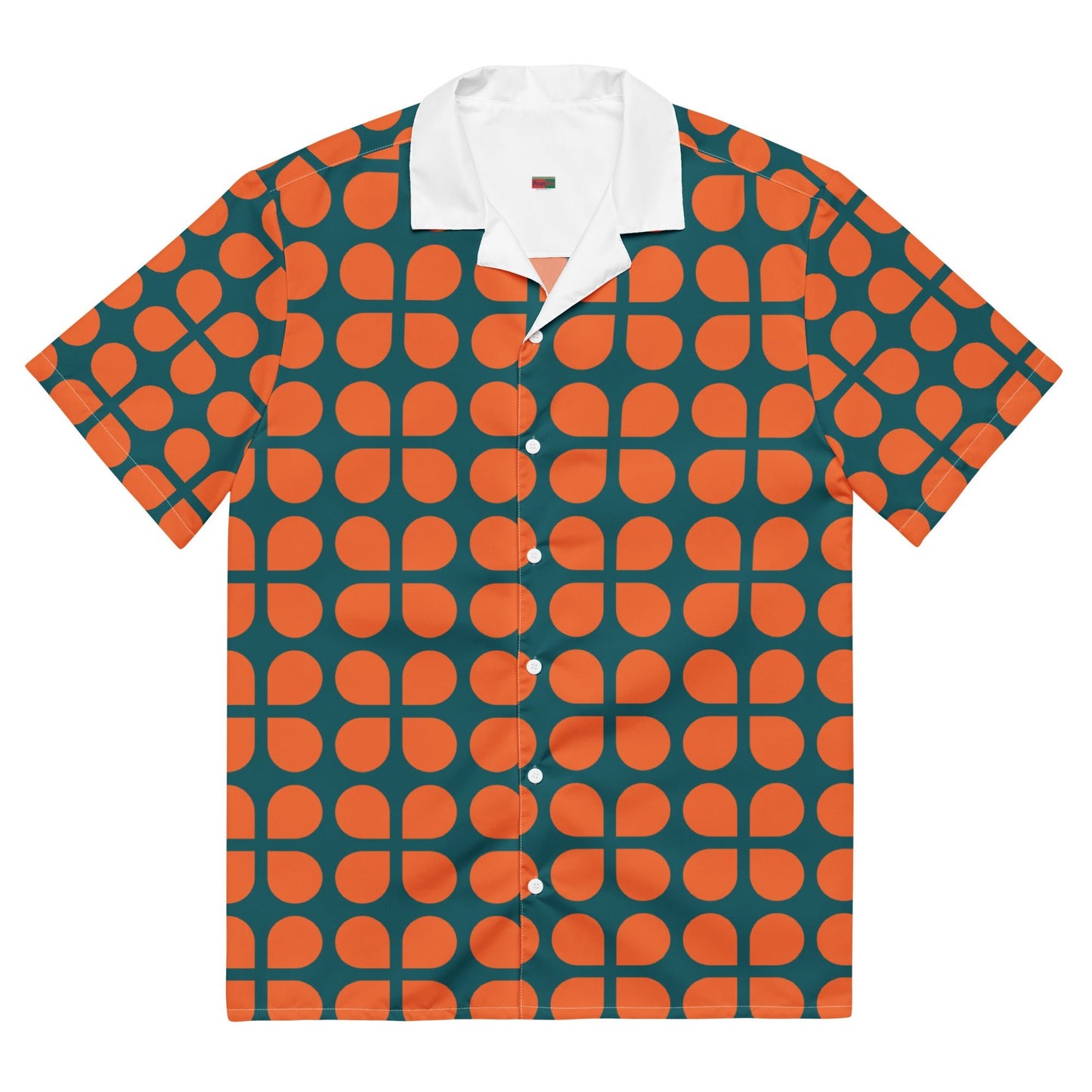 Geometric Pattern Unisex Button Shirt in Orange and Sherpa Blue - PratSN