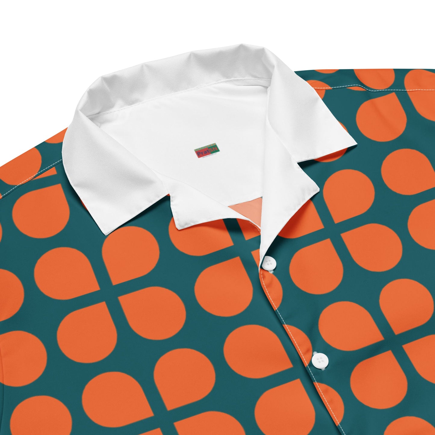 Geometric Pattern Unisex Button Shirt in Orange and Sherpa Blue - PratSN