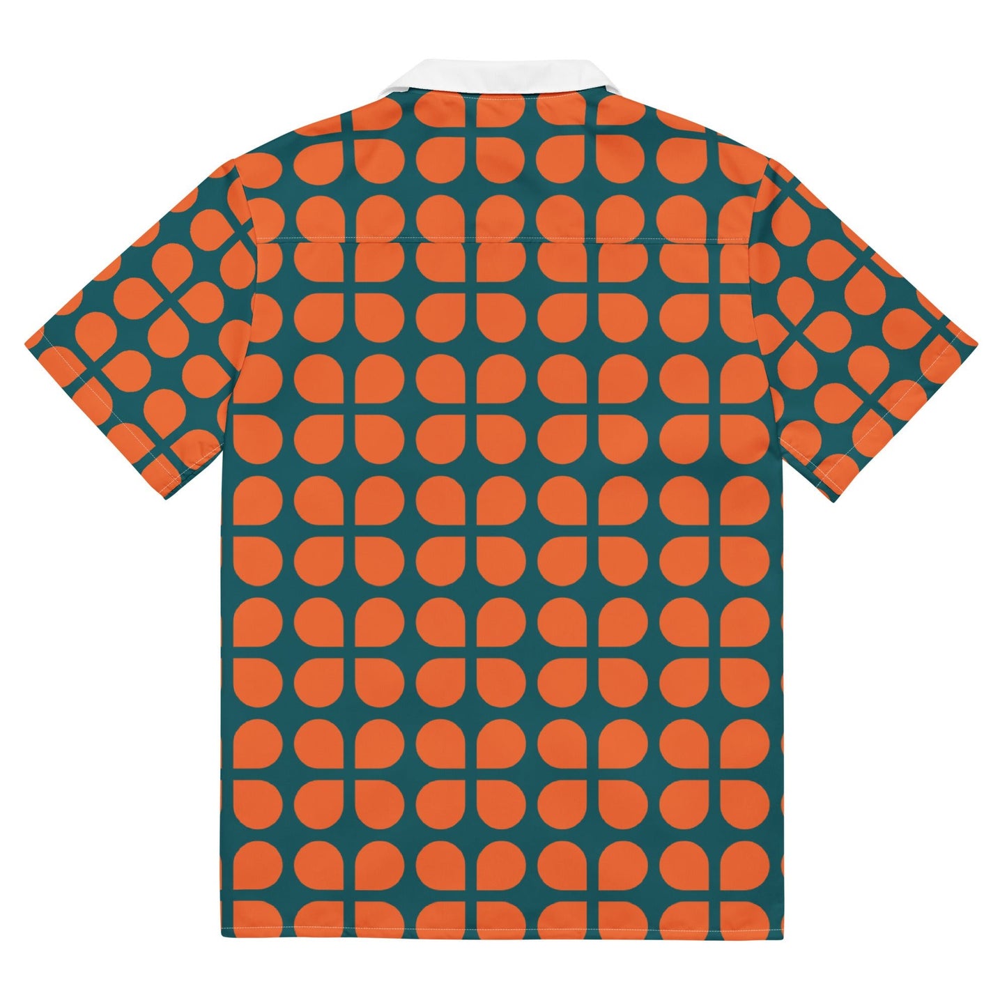 Geometric Pattern Unisex Button Shirt in Orange and Sherpa Blue - PratSN