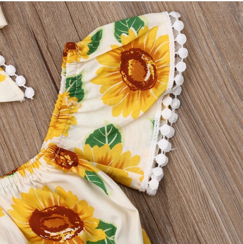 Girl Sunflower Print One - Shoulder Top Triangle Shorts Suit - PratSN