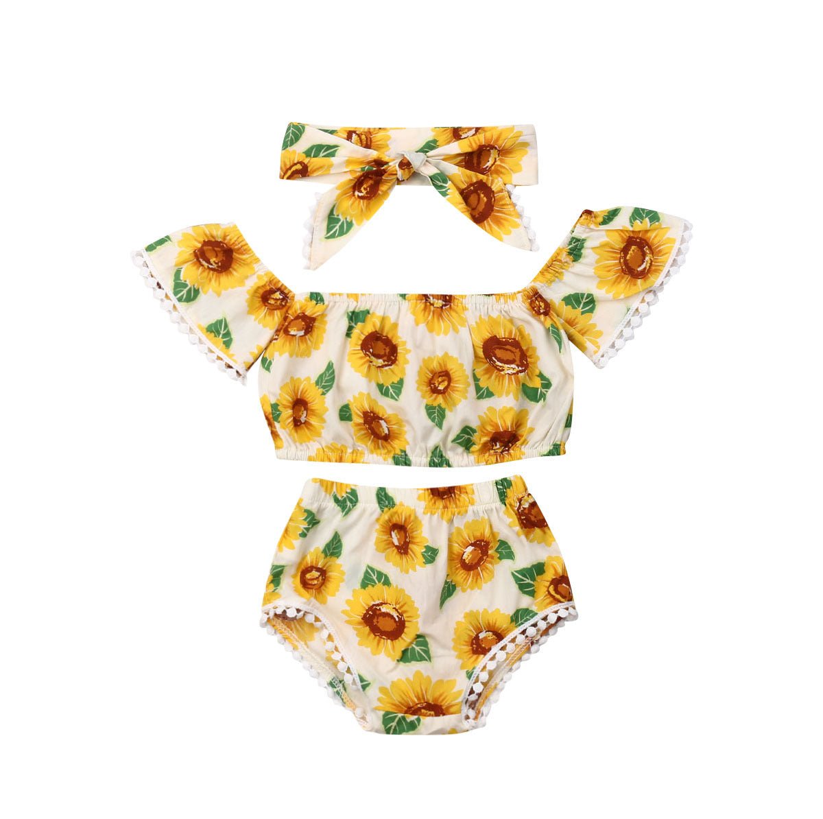 Girl Sunflower Print One - Shoulder Top Triangle Shorts Suit - PratSN