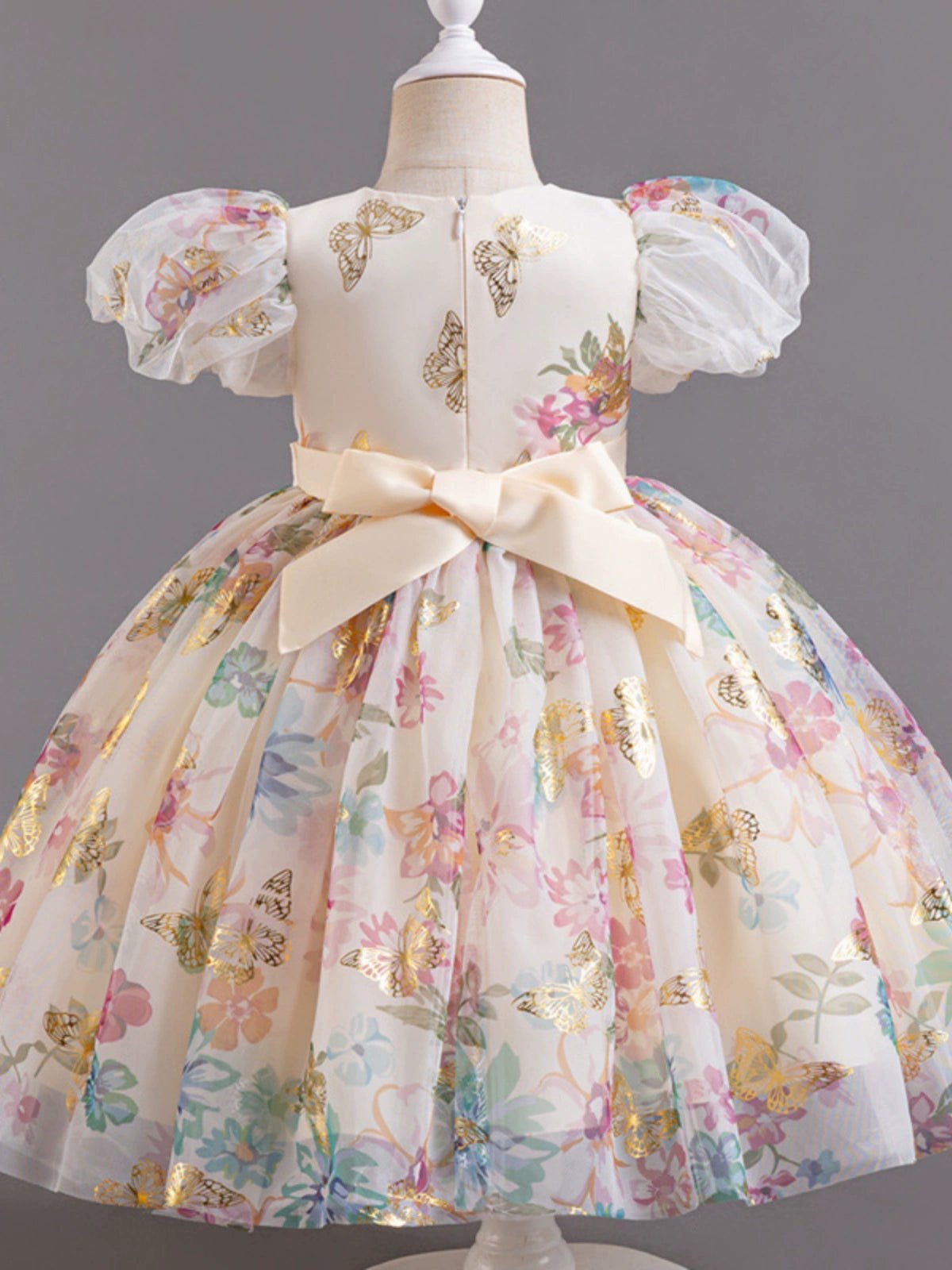 Girl Western Style Dress 2024 New Sweet Mesh Floral Dress Cute Puff Sleeves Princess Dress Birthday Dress - PratSN