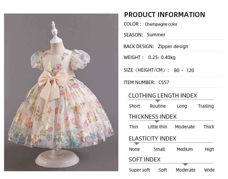 Girl Western Style Dress 2024 New Sweet Mesh Floral Dress Cute Puff Sleeves Princess Dress Birthday Dress - PratSN