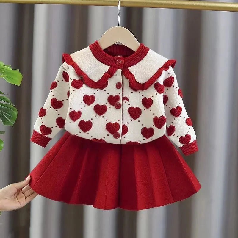 Girls' Baby Sweater Set Spring and Autumn Outwear Dress Children's Thickened Knitted Top Versatile Princess Dress - PratSN