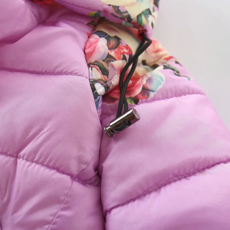 Girl's Cotton Jacket Autumn and Winter Children's Clothing Sweet Flower Print Black Zipper Decoration A - Swing Cotton Jacket - PratSN