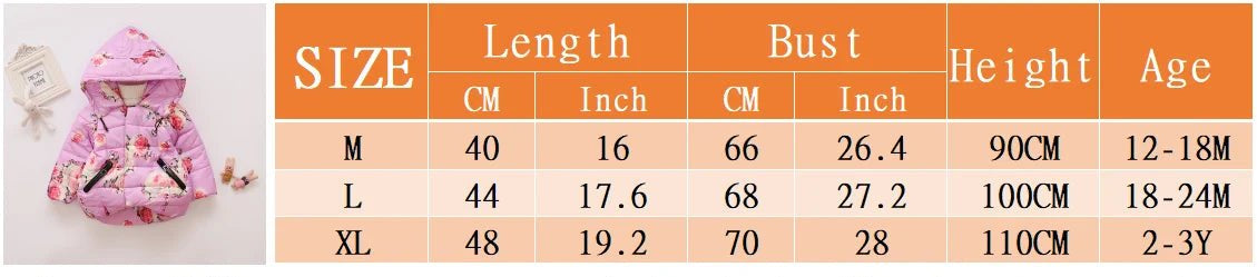 Girl's Cotton Jacket Autumn and Winter Children's Clothing Sweet Flower Print Black Zipper Decoration A - Swing Cotton Jacket - PratSN