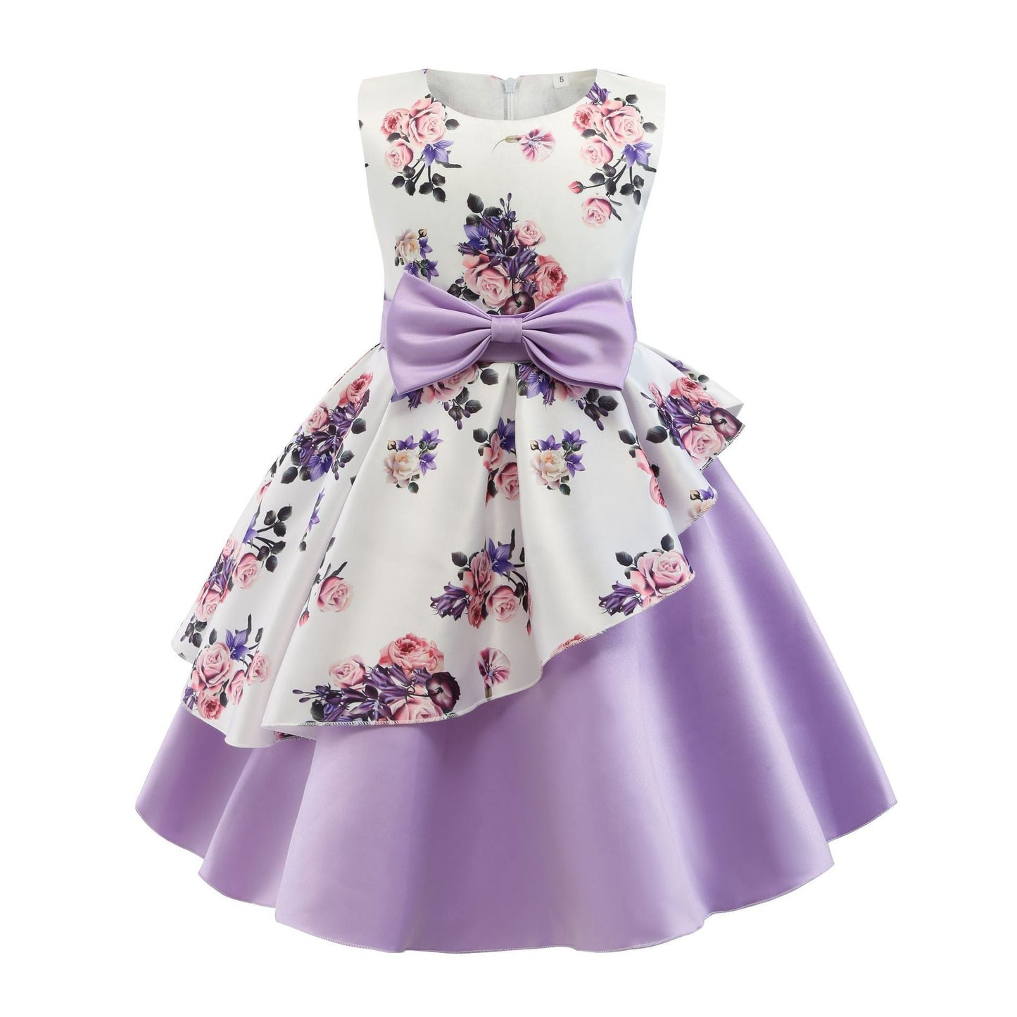 Girls' dress irregular skirt print children's dress bow costume - PratSN