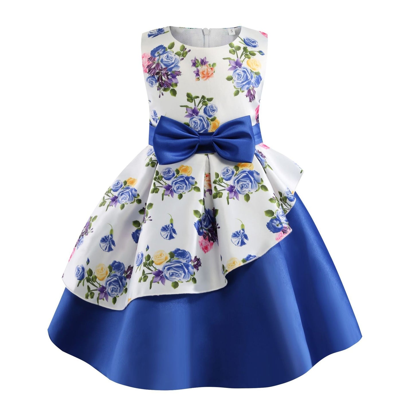 Girls' dress irregular skirt print children's dress bow costume - PratSN
