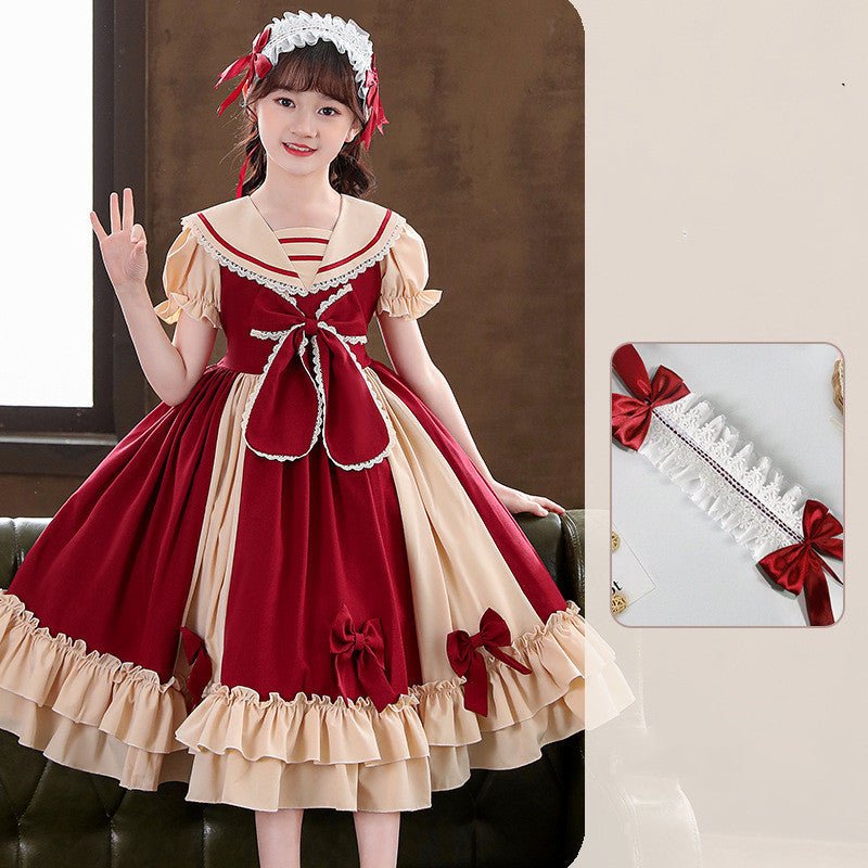 Girls Dress Pleated Bow Lolita Princess Dress - PratSN