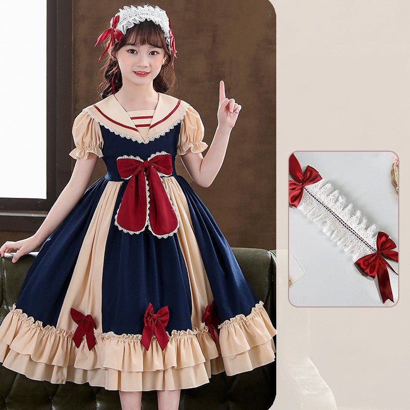 Girls Dress Pleated Bow Lolita Princess Dress - PratSN