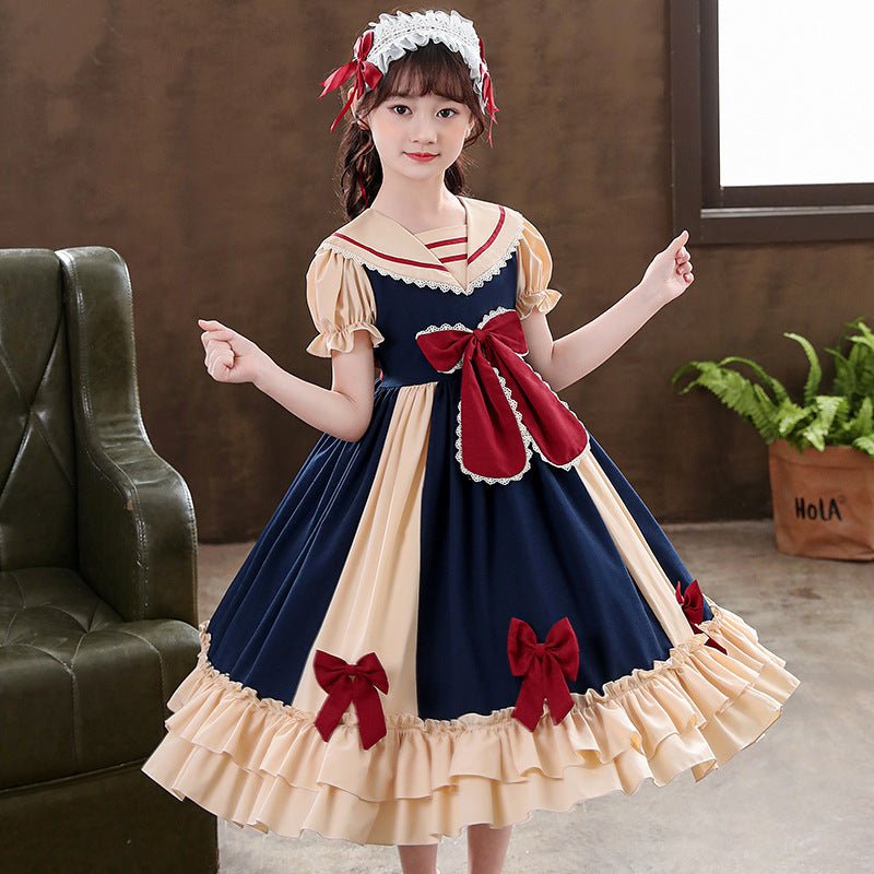 Girls Dress Pleated Bow Lolita Princess Dress - PratSN