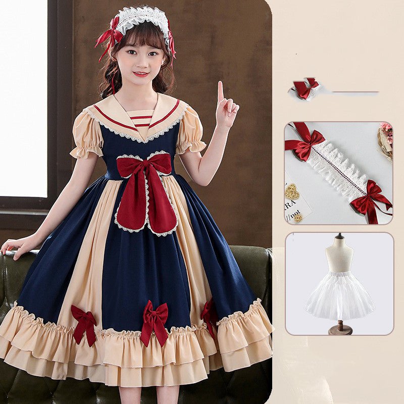 Girls Dress Pleated Bow Lolita Princess Dress - PratSN
